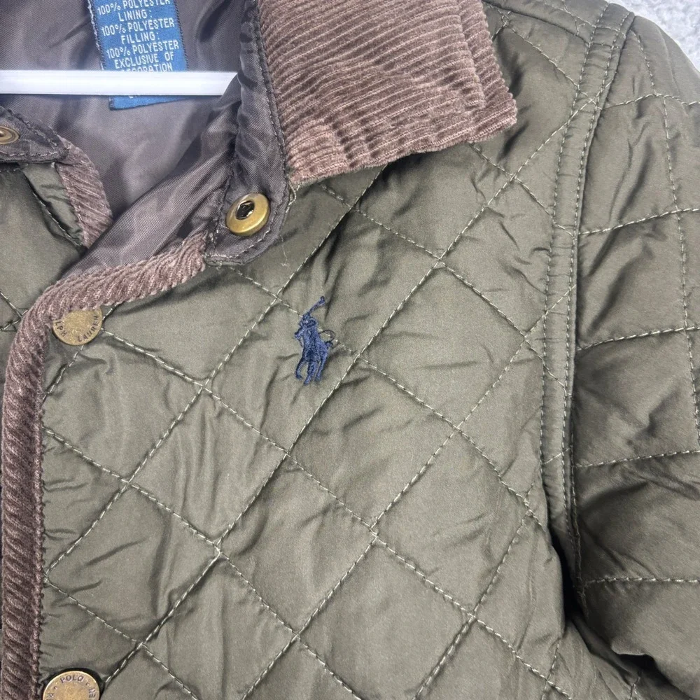 Polo Ralph Lauren Kids Olive Green Quilted Barn Jacket Corduroy Collar 4/4T